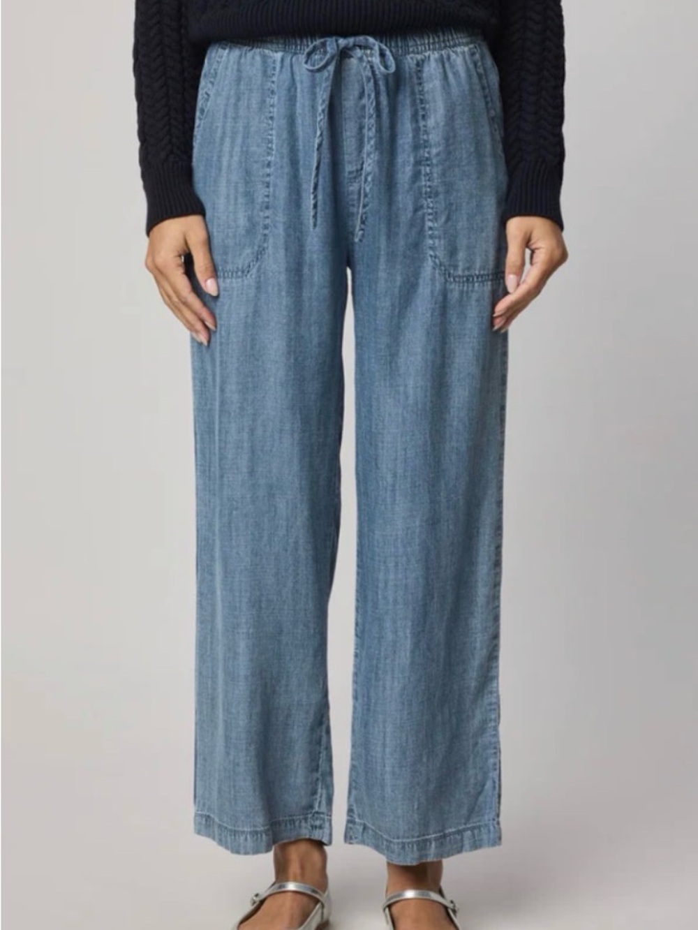 Splendid Chambray Wide-Leg Pull On Pants Drawstring Small